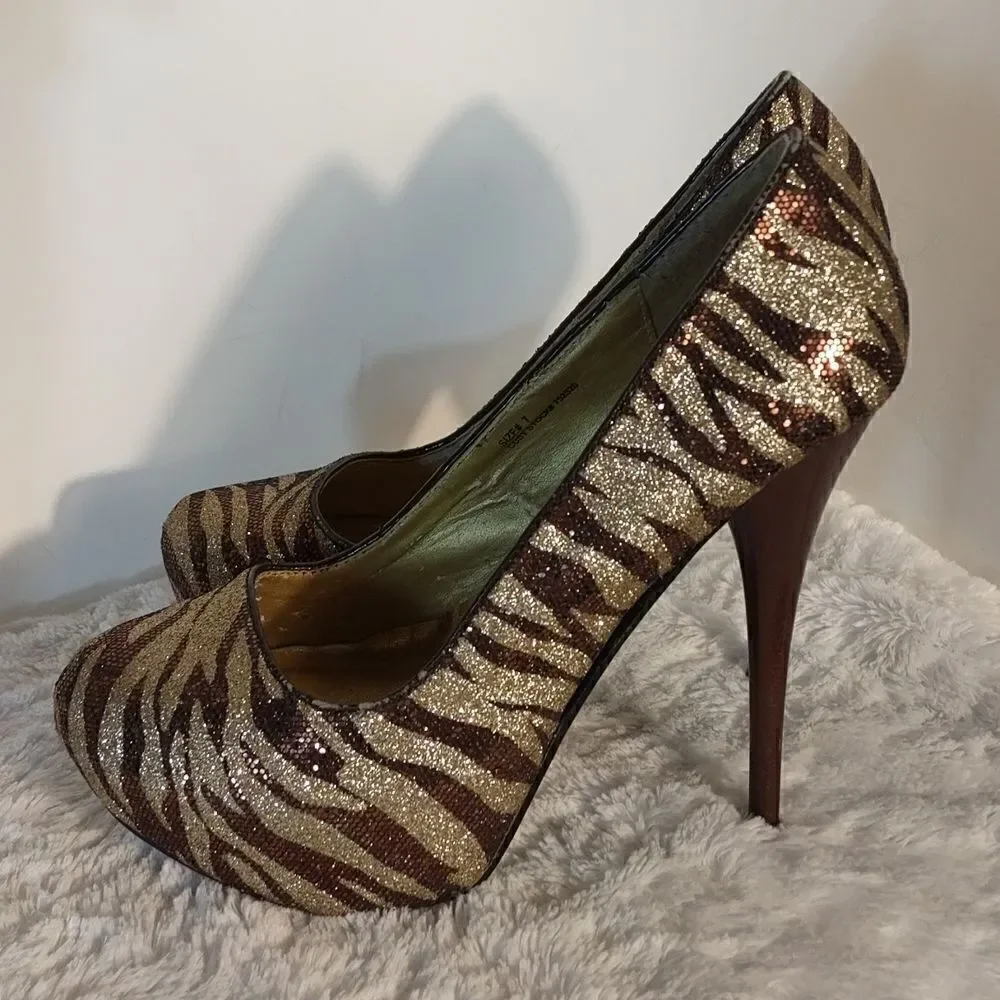 Qupid Zebra Glitter Platforms